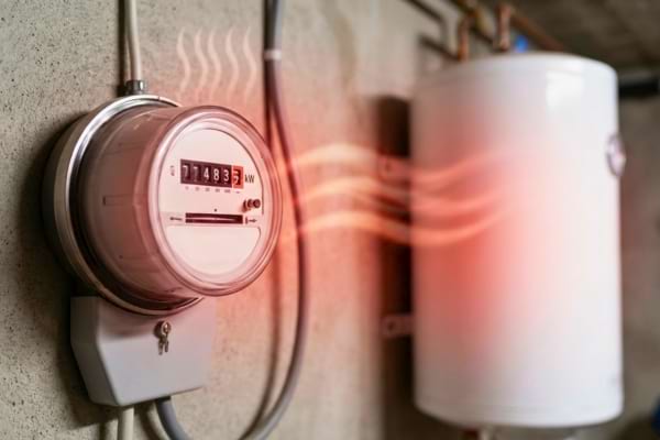 Gros plan sur un compteur électrique qui tourne rapidement, symbolisant une forte consommation