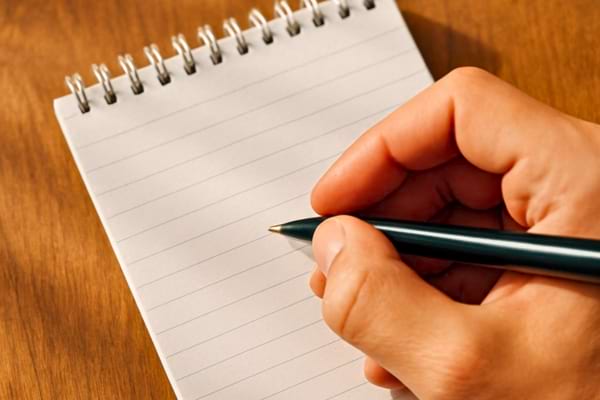 Quelqu'un qui écrit sur une calepin avant d'aller faire ses courses