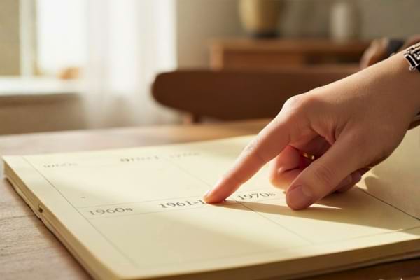 Un calendrier ouvert sur les ann&eacute;es 60 &agrave; 70, avec une main qui pointe la tranche 61-71