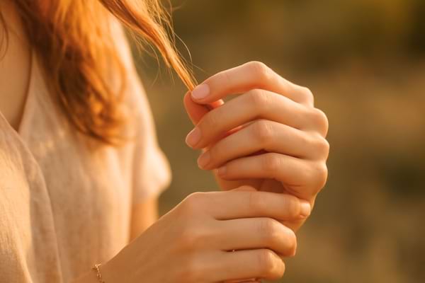 Femme jouant avec une m&egrave;che de cheveux