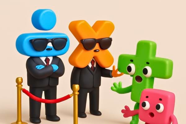 A creative visual representation of math operations as characters.