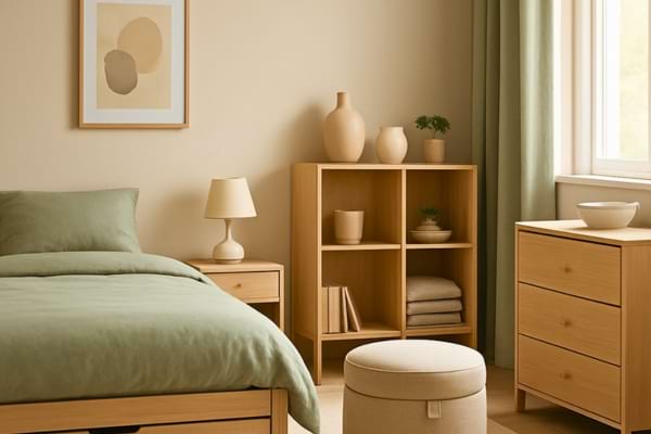 Une chambre &agrave; coucher fonctionnelle et &eacute;pur&eacute;e