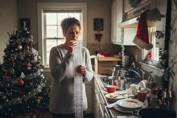 Une femme stress&eacute; par les pr&eacute;paratifs de noel