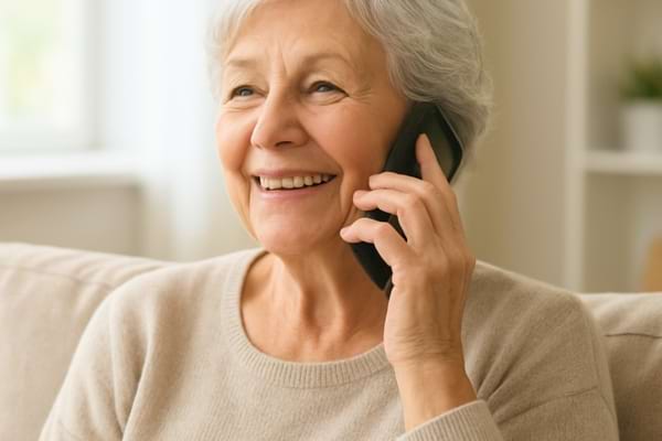 femme senior souriante au téléphone avec une amie