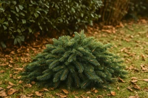 coin de jardin naturel avec petit tas de branches de sapin