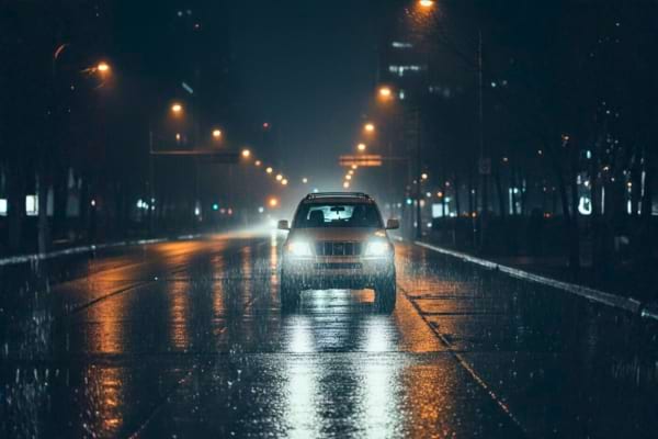 face-&agrave;-face sur route urbaine, SUV en sens inverse l&eacute;g&egrave;rement sur&eacute;lev&eacute;,