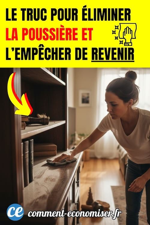 une jeune femme passe un chiffon sur un meuble plein de poussière