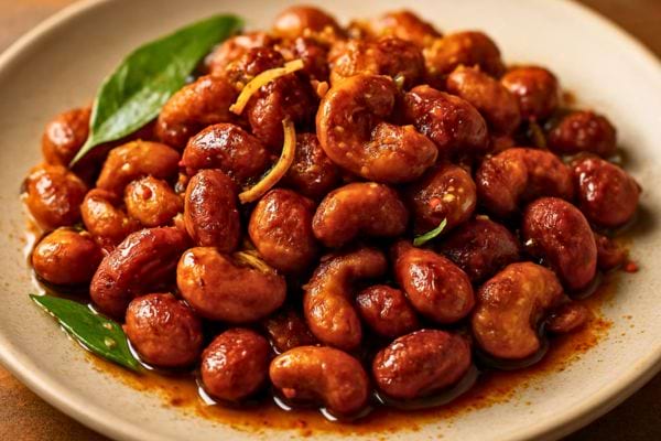 assiette de haricots rouges mijotes avec sauce epicee et feuilles aromatiques