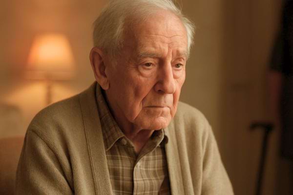 gros plan dun homme age a lexpression fatiguee dans une piece eclairee doucement