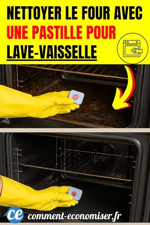 avant et après le nettoyage du four sale avec une pastille pour lave-vaisselle
