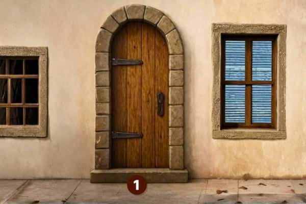 Une porte en bois entour&eacute; de pierre