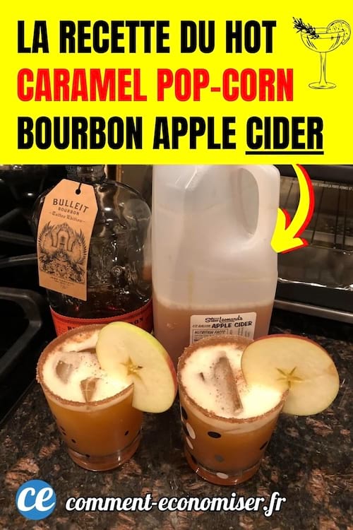 2 verres du cocktail du hot caramel pop corn bourbon apple cider