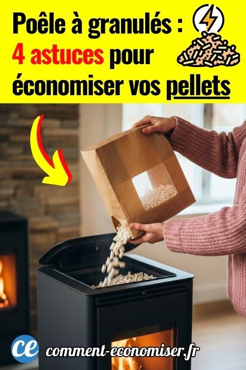 Des mains de femme qui verse un sac de pellets dans un poêle à granulés de bois