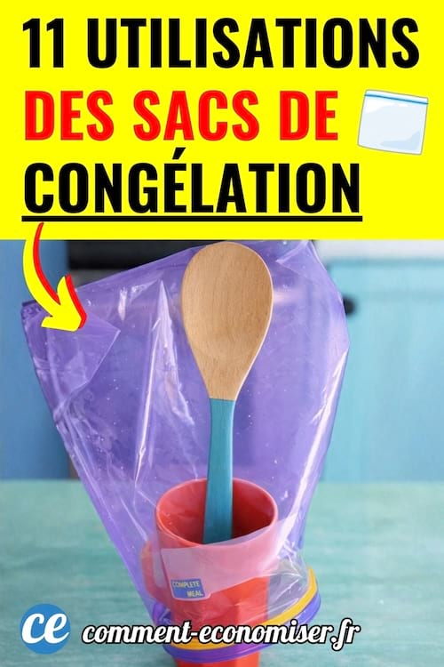 Un sac de cong&eacute;lation sur une spatule en bois