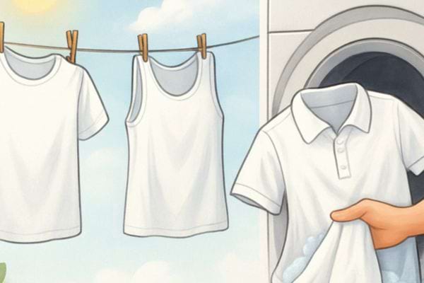 tshirts blancs suspendus et linge sortant du lave linge illustrant lavage et sechage du linge