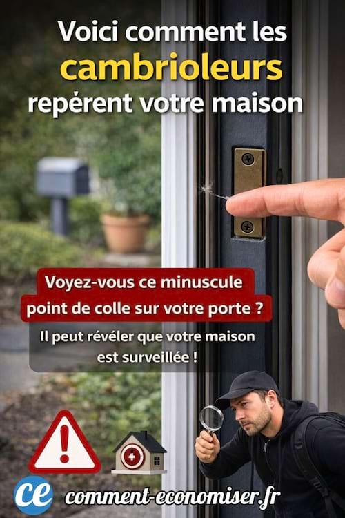 un petit point de colle sur la porte d'entr&eacute;e d'une maison surveill&eacute;e par des cambrioleurs