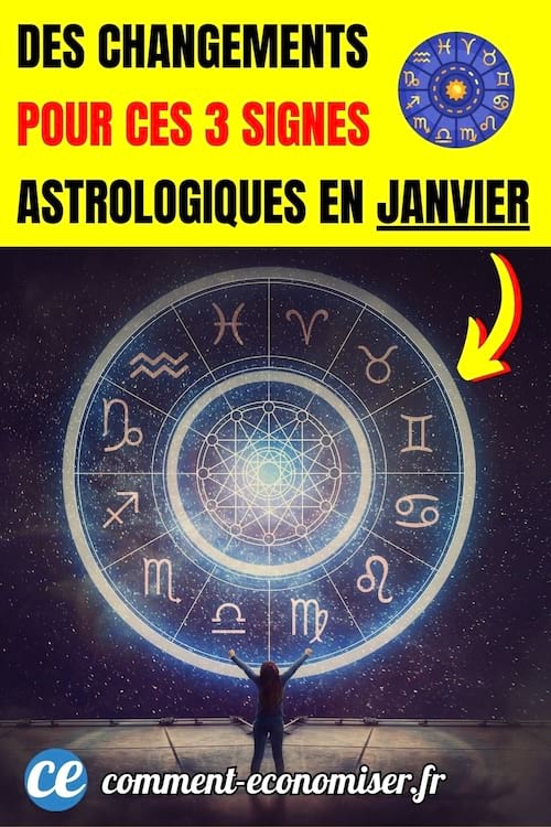 une personne est d&eacute;bout en levant les bras et regarde le ciel &eacute;toil&eacute; avec les signes du zodiaque