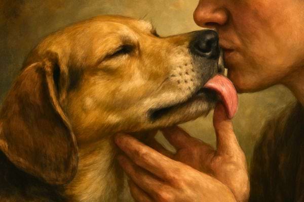Un chien leche le visage d une personne dans un geste tendre et affectueux