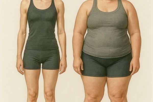 Deux silhouettes feminines sont comparees. L image montre une difference nette de morphologie corporelle.