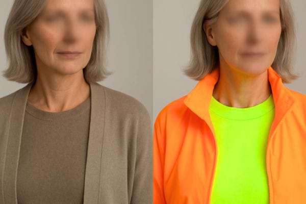 Deux portraits montrant l impact des couleurs ternes et vives sur l apparence du visage