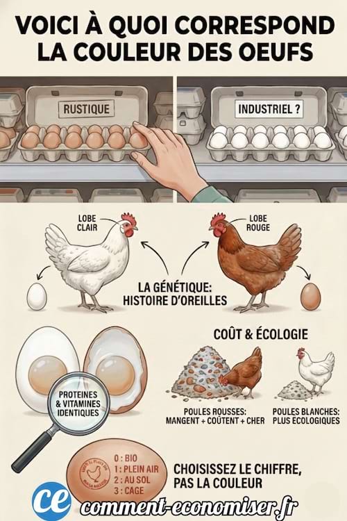 une infographie qui explique la diff&eacute;rence entre la couleur des oeufs des poules