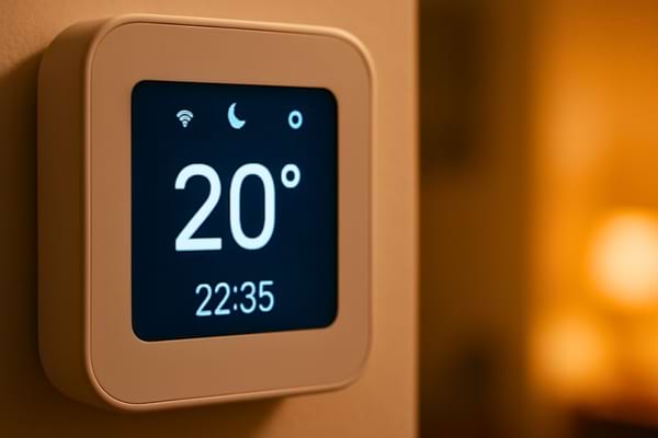 thermostat mural moderne affichant une temp&eacute;rature de nuit