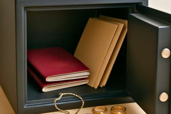 coffre-fort domestique ouvert avec documents rang&eacute;s