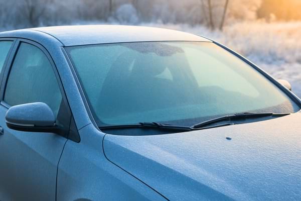 voiture en hiver avec givre l&eacute;ger &agrave; l&rsquo;ext&eacute;rieur, int&eacute;rieur net et sec,