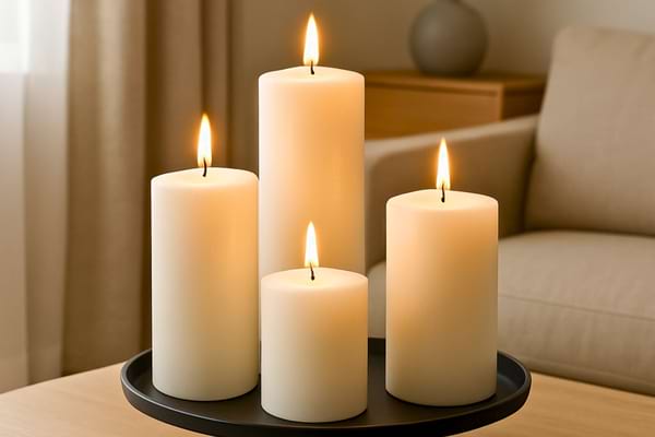 bougies sur support s&eacute;curis&eacute; en m&eacute;tal ou c&eacute;ramique, &eacute;loign&eacute;es des rideaux