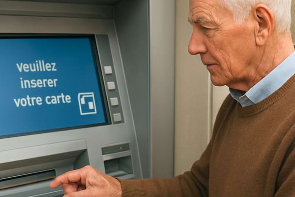 une personne senior utilisant un distributeur automatique moderne