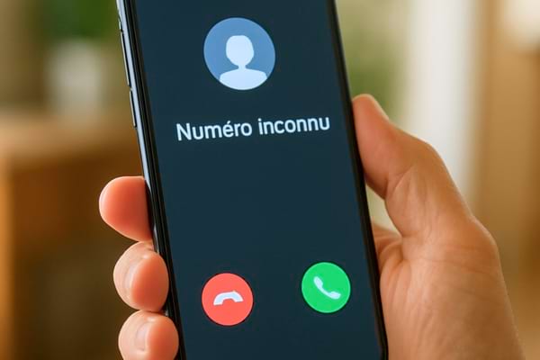 un smartphone affichant &ldquo;Num&eacute;ro masqu&eacute;&rdquo; en appel entrant
