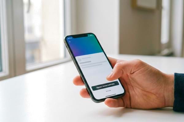 main utilisant un smartphone, &eacute;cran montrant un bouton &ldquo;Signaler comme ind&eacute;sirable&rdquo;,