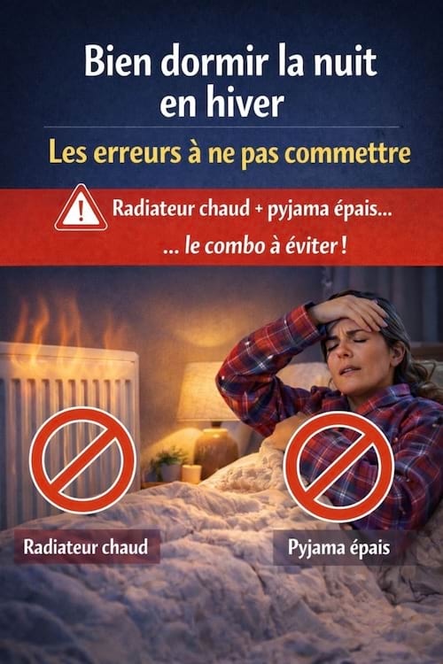 Une femme ayant chaud la nuit &agrave; cause d'un pyjama &eacute;pais et un radiateur chaud