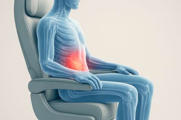 une silhouette humaine assise dans un si&egrave;ge d'avion, avec une zone rougeoyante l&eacute;g&egrave;re 