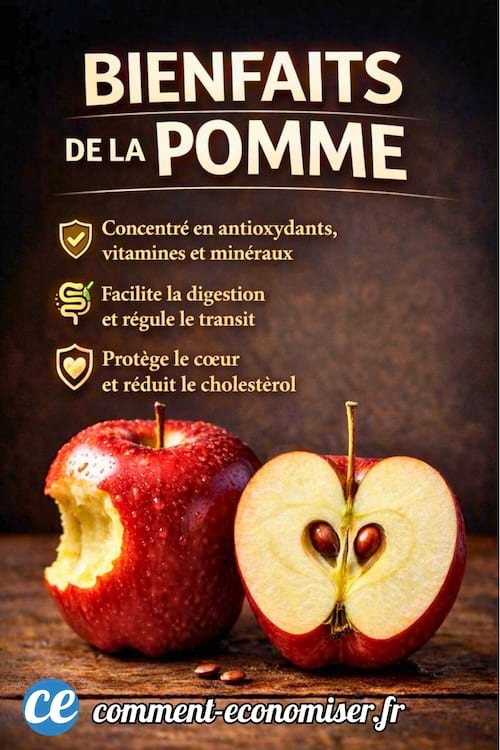 Une image qui indique tous les bienfaits des pommes