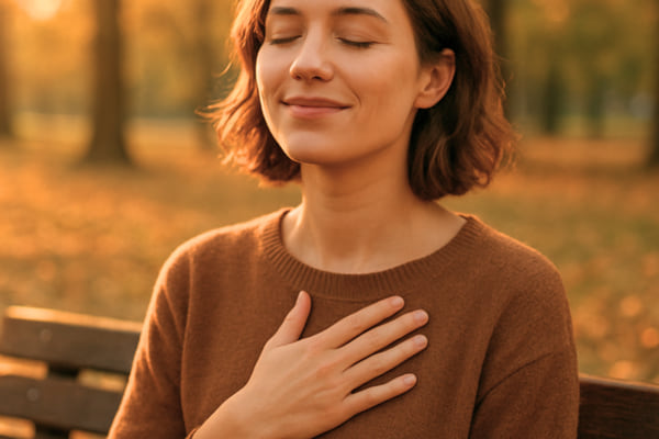 A woman sitting on a wooden bench in a park