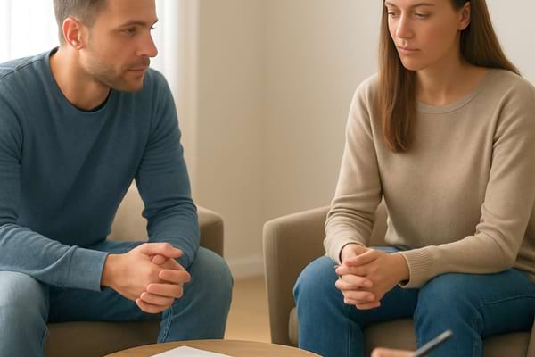 couple en th&eacute;rapie , deux chaises face &agrave; face,