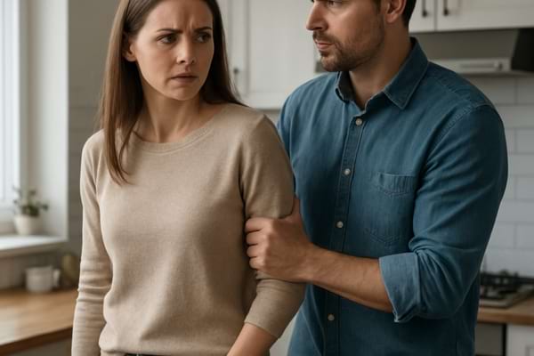 &rsquo;homme tient le bras de la femme de mani&egrave;re trop ferme