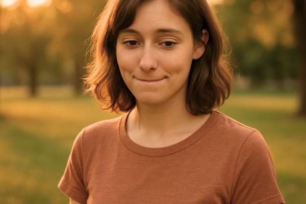 femme adulte timide, l&eacute;ger sourire,