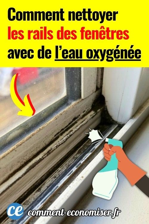 Nettoyage d’un rail de fenêtre avec une brosse et de l’eau oxygénée pour éliminer saletés et moisissures