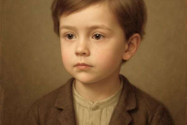 portrait dun jeune enfant au regard doux sur fond neutre style peinture ancienne
