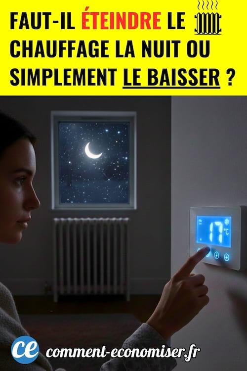 une femme r&egrave;gle le thermostat du chauffage la nuit
