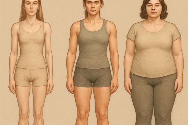 Trois silhouettes feminines montrent une evolution corporelle. L image illustre transformation et diversite des corps.