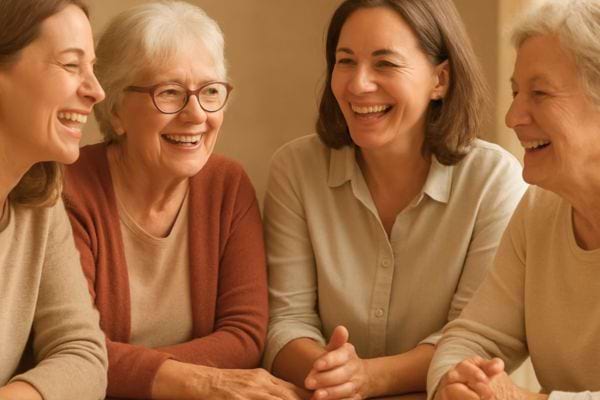 groupe de femmes de differentes generations riant ensemble autour dune table dans une ambiance conviviale