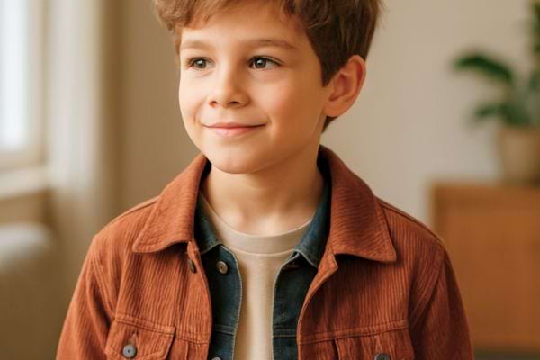 Un jeune garcon sourit doucement dans un interieur lumineux et rassurant.