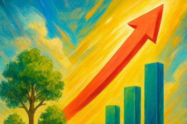 Une fleche rouge monte au dessus de barres symbolisant une progression positive.