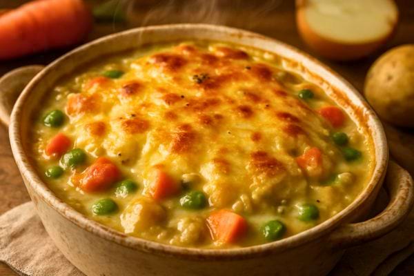 plat de gratin aux legumes avec fromage fondu bien gratine sur le dessus