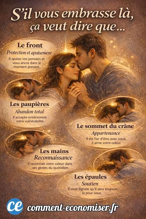 infographie qui montre un homme embrassant une femme sur le front