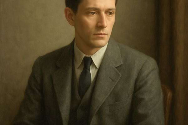 portrait dun homme en costume assis regardant sur le cote dans une ambiance classique et sobre