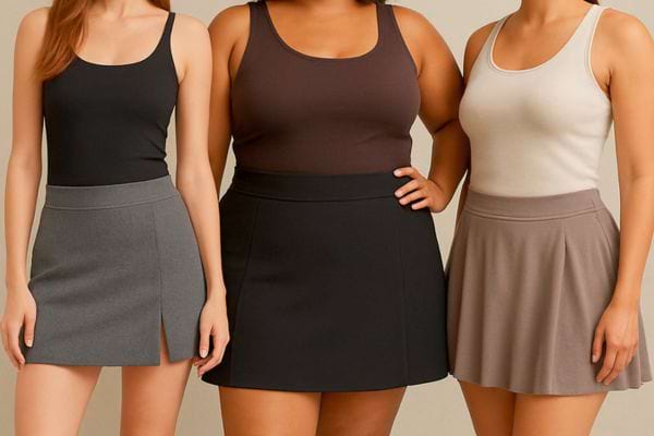 trois femmes portant des jupes courtes adaptees a differentes silhouettes et couleurs de vetements